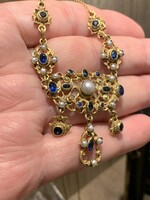 Antique Austrian-Hungarian Empire Silver Necklace with Sapphire and Pearl