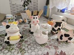 Kerámia fűszertartó szalvétatartóval, fakanáltartó eladó! Fekete foltos tehén  fűszertartó eladó!