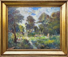 Herman Lipót (1884 - 1972) Városkúti Majális c. Képcsarnokos festménye Eredeti Garanciával!!