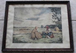 Axaméthy Gyula színezett rézkarc - Déli harangszó