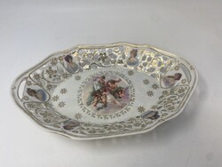 Victoria Austria kézzel festett áttört ovális dísztál lüszteres mázzal, mitológiai jelenettel (31cm)