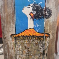 " Büszkén  " - akril  és  vegyes technika festmény  faanyagon.