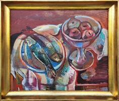 Brankovics Éva (1938 - )  Halas Csendélet c. Képcsarnokos festménye Eredeti Garanciával!!