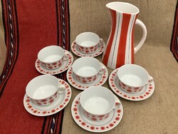 Alföldi centrumvaria porcelán teás reggeliző készlet pöttyös csésze Gránit Art Deco kiöntő kancsó