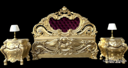 Felújított Olimpia SILIK 791 barokk stílusú franciaágy keret két db éjjeliszekrénnyel