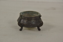 Antik, 3 lábú, ezüstözött só-bors tartó üveg betéttel A365