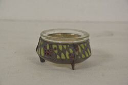 Retro szovjet tűzzománc és ezüstözött kaviáros edényke A365