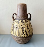 Különleges Scheurich Keramik „Piaci élet” jelenetes korsó/padlóváza (46 cm)