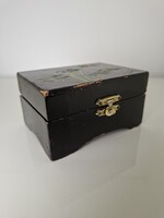 Régi bambuszos fekete kínai fadoboz bélelt ékszertartó gyűrűtartó