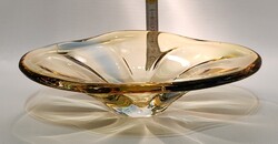 Cseh sárga díszüveg, kínáló, üvegtál