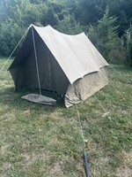Katonai sátor – masszív vászonnal , eredeti tartó rudazattal