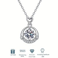 Moissanite 1 Karátos Gyémánt Köves 925 Tiszta Ezüst Nyaklánc Medál Ékszerdoboz Tanúsítvány Új.