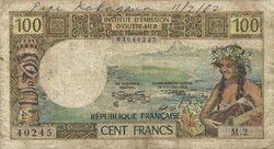 100 frank francs 1971 Papeete Tahiti République Francaise felülnyomással