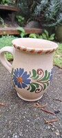 Mázas, festett köcsög a sümegi Patonai Ferenc keramikus műhelyéből, 12 cm