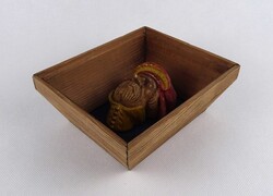 1W902 Régi nagyméretű lengyel festett gipsz fej, férfi arckép fa keretben 18 x 15 cm