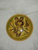 Hollóházi bear figurine collectible, Olympic, glazed ceramic wall plate M