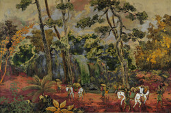 Kínai festő XIX. sz. : Utasok az erdőben