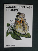 Képeslap,New Zealand,Új-Zéland sziget,Kókusz sziget,Lepke látkép,részlet,1982-