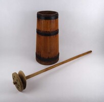 1W746 Antik köpülő fa vajköpülő vödör 39.5 cm