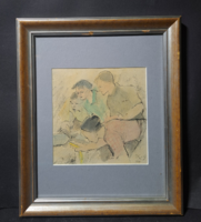 Végh Gusztáv (1889-1973): Jelenet ifjakkal, tus, akvarell, papír - Csőszerelők, munkások