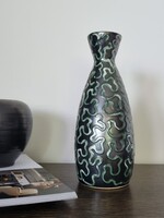 Bodrogkeresztúri vintage kerámia váza, plasztikus türkiz dekorral