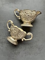 Régi angol ezüstözött, porcelán betétes kiöntő, cukortartó egyben