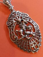Antik ezüst Sárkányölő Szent György medál 65x30mm antik lánccal 47cm