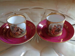 Romantikus jelenetes Altwien, antik életképes porcelán teáscsészék