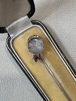 Antik 14 karátos arany kitűző,faragott Hold kővel gyémántokkal es rubinnal!