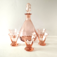 RÉGI SZÉP CSEH FUJT ROZSASZIN ÜVEG RÖVID ITALOS KÉSZLET 1930-40-ES ÉVEK