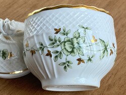HOLLÓHÁZI FEDELES, ZÖLD VIRÁGOS ÉKSZERTARTÓ, CUKORTARTÓ RETRO PORCELÁN