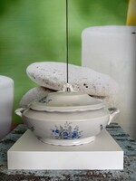 Zsolnay Antik Kék Virágmintás Porcelán Levesestál A175