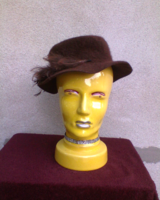 VINTAGE Barna régi tollas angorás kalap