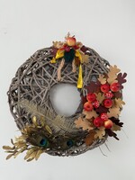 Gyönyörű nagyméretű őszi koszorú ajtódísz kopogtatódísz, gomba, levél, alma, pávatoll