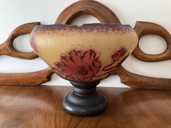 CSODÁS GALLÉ TIP. VIRÁGMINTÁS ÜVEG TÁL, ASZTALKÖZÉP, KÍNÁLÓ