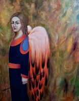 Saly Németh Mária festménye/ Uriel Arkangyal 58x75cm