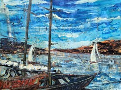 Balaton, 1972 (olajfestmény) azonosítatlan szignóval - vitorlások, tavi tájkép, 1970-es évek