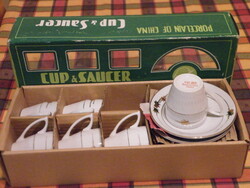 Régi kínai jelzett (made in Liling China) aranyozott porcelán kávés készlet, 6 személyes dobozában