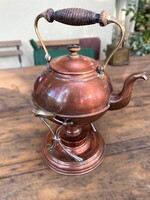 Régi antik art deco Réz teáskanna vízforraló melegítő állvánnyal spiritusz égővel