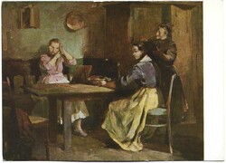 Domanovszky Endre: Készülődés képeslap