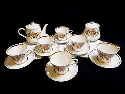 Régi orosz / szovjet 6 személyes porcelán aranyozott kávés-, teás készlet rózsa mintával
