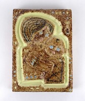 1W667 Régi nagyméretű Fürtös György Zsolnay pirogránit falikép - Anya gyermekével 33 x 24 cm