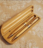 Három részes fa tolltartó , rotling ceruza és golyós toll