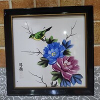 Porcelán Japán Kézzel Festett Szignózott Falikép