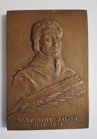 János Nagyvárthy 1755 - 1819 Large, Double-sided Bronze Memorial Plaque 8 x 11.5 cm