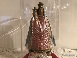 SZOBOR - PORCELÁN -  MADONNA  - MARIAZELL - 15 x 8,5 cm - ÜVEG - FA  - 20 x 11 cm