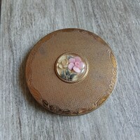 Szép régi rézházas, tükrös pudrié (pipere doboz, 7,8 cm)