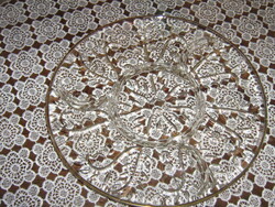 Arany szélű négyes osztású leveles üveg tál kínáló tál süteményes tál