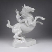 1W715 Antik Herendi porcelán figura - Leonardo da Vinci lovasszobra 23.5 cm