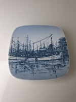 Dán Copenhagen Bing & Grondah porcelan dísztàl vitorláshajó díszítéssel 8 cm